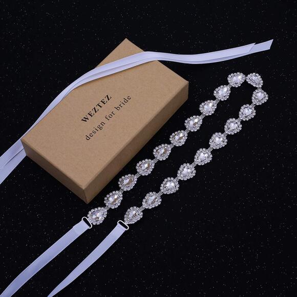 8953 Rhinestone Crystal Wedding Sash Handmade Bridal Belt Headband main image 6